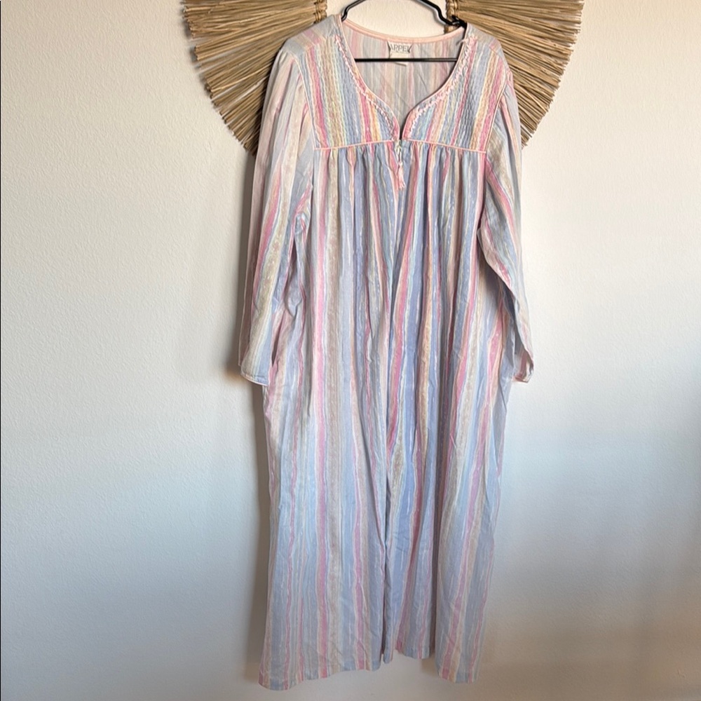 Pink and Blue Striped Pajama Set with V-Neck - Picture 1 of 11
